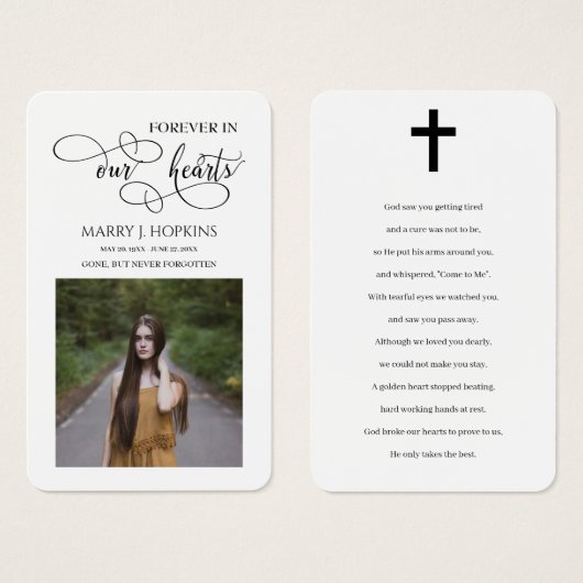 Voor altijd in ons hart Foto Memorial Prayer Cards Visitekaartje (Voorkant /achterkant)