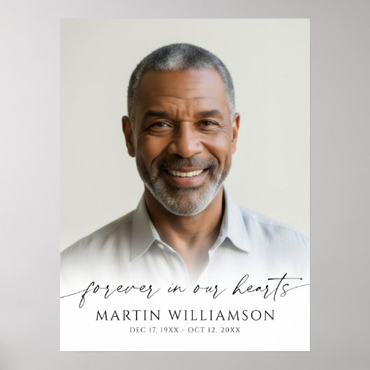 Voor Altijd in Ons Hart Foto Modern Tekst Herdenki Poster (Voorkant)