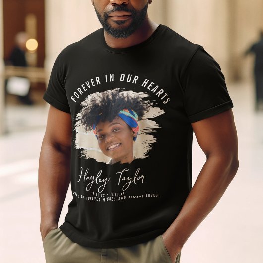 Voor altijd in ons hart | Geborstelde foto Memoria T-shirt