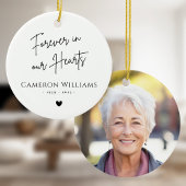 Voor altijd in ons hart gedenkfoto modern wit keramisch ornament