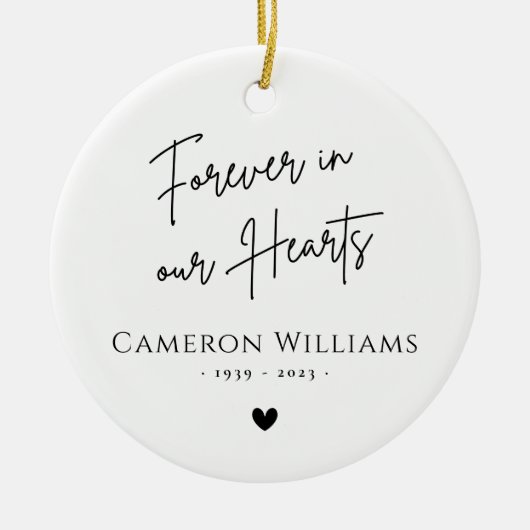Voor altijd in ons hart gedenkfoto modern wit keramisch ornament (Voorkant)