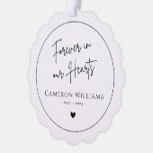 Voor altijd in ons hart gedenkfoto modern wit ornament kaart (Links)