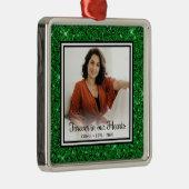 Voor altijd in ons hart Groene Glitter Metalen Ornament (Rechts)