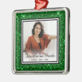 Voor altijd in ons hart Groene Glitter Metalen Ornament (Links)