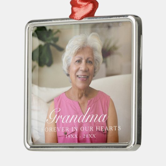 Voor altijd in ons hart Grootmoeder Fotomonument Metalen Ornament (Links)