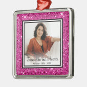 Voor altijd in ons hart herinneringsroze glitter metalen ornament (Links)