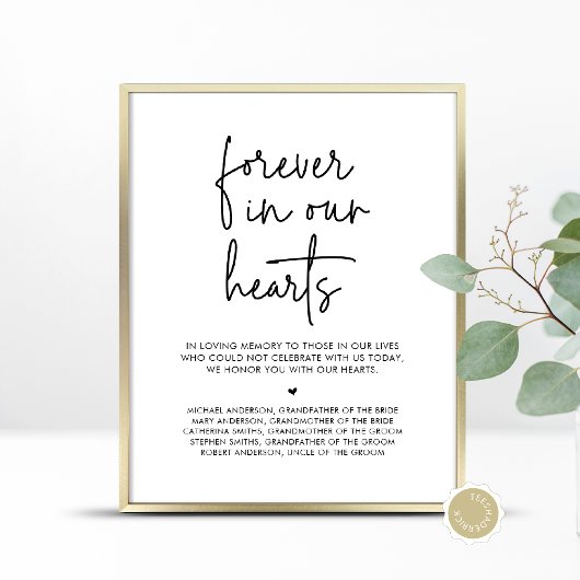 Voor altijd in ons hart, huwelijksherdenkingstafel poster