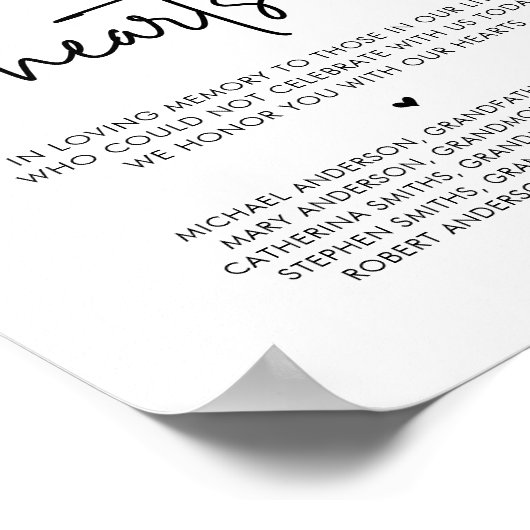 Voor altijd in ons hart, huwelijksherdenkingstafel poster (Hoek)