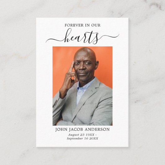 Voor altijd in ons hart Kaart van het begrafenisge Visitekaartje (Voorkant)