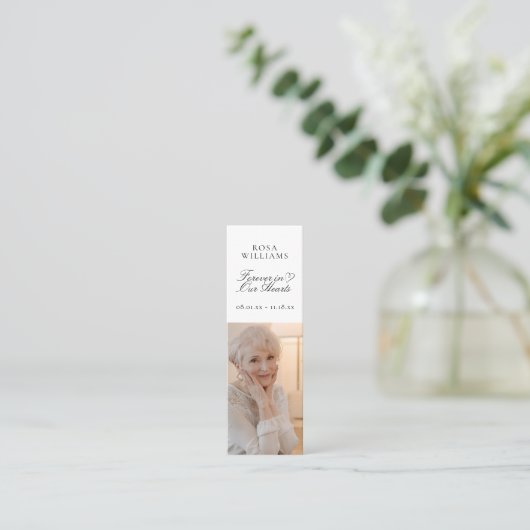 Voor altijd in ons hart Memorial Bladwijzer Card Mini Visitekaartje (Staand voorkant)