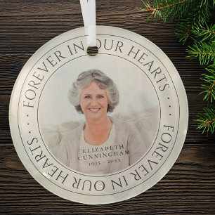 Voor altijd in ons hart Memorial Elegant Foto Glas Ornament