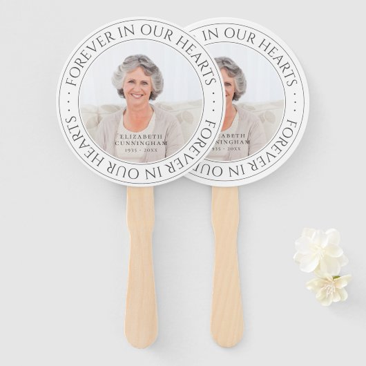 Voor altijd in ons hart Memorial Elegant Foto Handwaaier (Voorkant en achterkant)