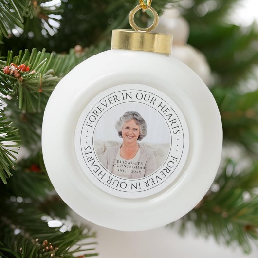 Voor altijd in ons hart Memorial Elegant Foto Keramische Bal Ornament