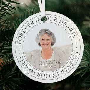 Voor altijd in ons hart Memorial Elegant Foto Metalen Ornament