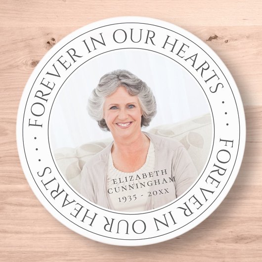 Voor altijd in ons hart Memorial Elegant Foto Ronde Sticker