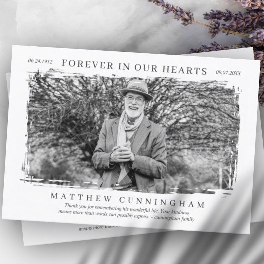 Voor altijd in ons hart Memorial Modern Simple Pho Bedankkaart