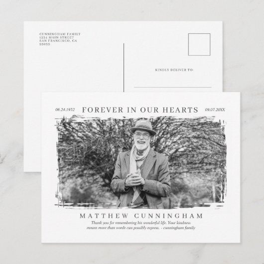 Voor altijd in ons hart Memorial Modern Simple Pho Briefkaart (Voorkant / Achterkant)