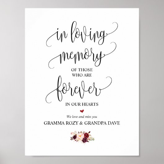 Voor altijd in ons hart Memorial Sign. Poster (Voorkant)