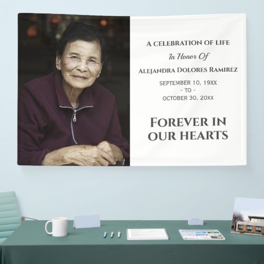 Voor altijd in ons hart Modern Aangepast Foto Memo Spandoek (Beurs)