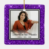 Voor altijd in ons hart Paarse Glitter Memorial Keramisch Ornament (Achterkant)