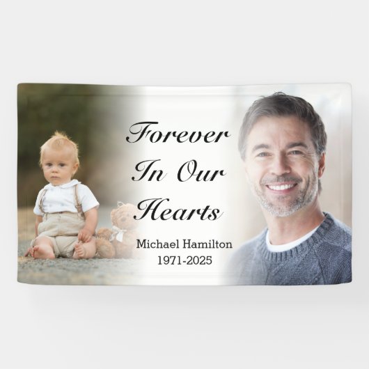 Voor altijd in ons hart Persoonlijke Memorial Foto Spandoek (Horizontaal)
