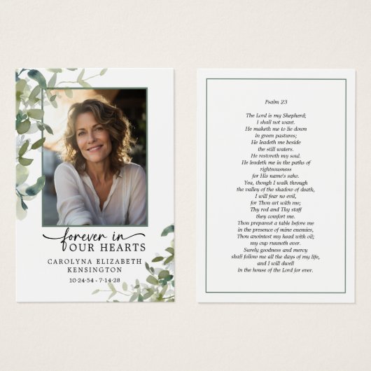 Voor altijd in ons hart Psalm Photo Prayer Kaart (Voorkant /achterkant)