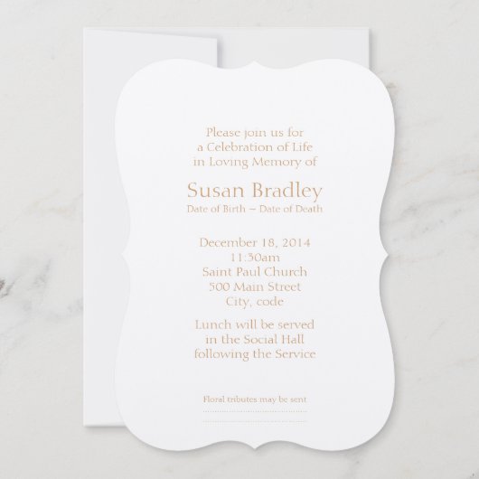 Voor altijd in ons hart Roos 1 begrafenisaankondig Kaart (Achterkant)