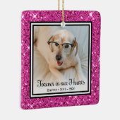 Voor altijd in ons hart Roze Glitter Dog Memorial Keramisch Ornament (Rechts)