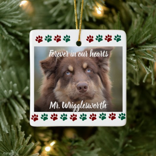 Voor Altijd In Onze Hart Hond Dier Foto Herinnerin Keramisch Ornament (Boom)
