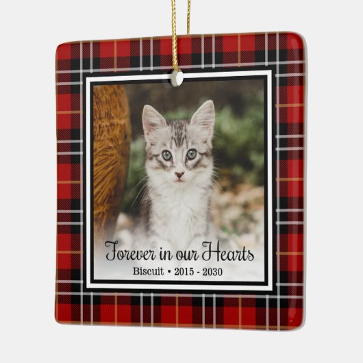 Voor Altijd in Onze Hart Rode Geruite Kattenherden Keramisch Ornament (Links)