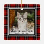 Voor Altijd in Onze Hart Rode Geruite Kattenherden Keramisch Ornament (Achterkant)