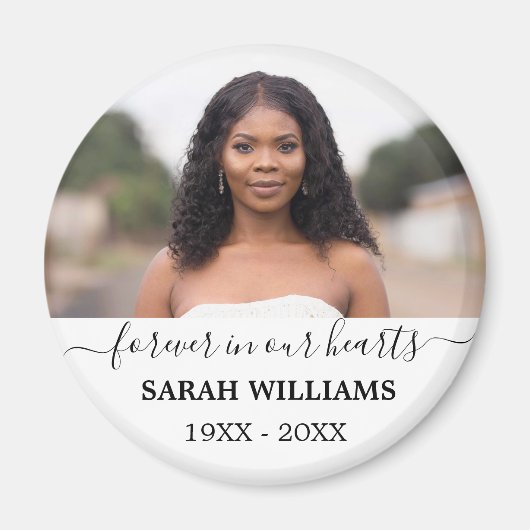 Voor altijd in onze harten aangepaste foto memoria magneet (Voorkant)