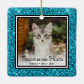 Voor altijd in onze harten Aqua glinsterende kat g Keramisch Ornament (Achterkant)