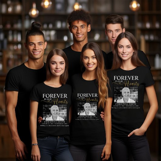 Voor altijd in onze harten Begrafenis Foto Memoria Tri-Blend Shirt