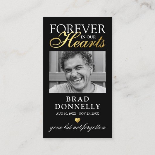 Voor altijd in onze harten begrafenis gebed Kaart Visitekaartje (Voorkant)