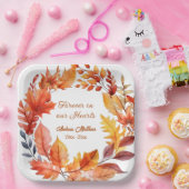 Voor altijd in onze harten Begrafenis Herfst Flora Papieren Bordje (Feest)