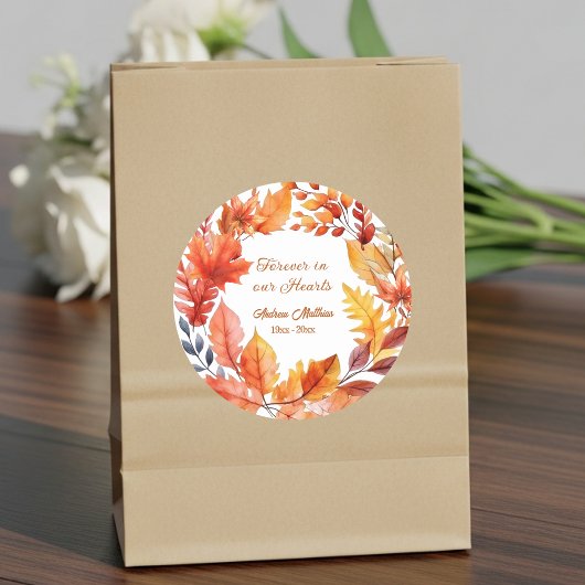 Voor altijd in onze harten Begrafenis Herfst Flora Ronde Sticker