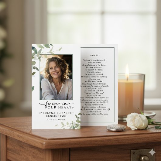 Voor altijd in onze harten begrafenis Psalm Gebed  Visitekaartje