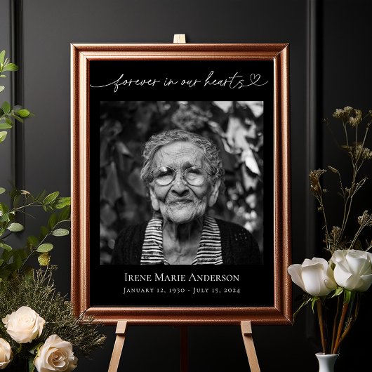 Voor altijd in onze harten begrafenisfoto poster