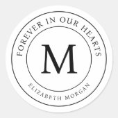 Voor altijd in onze harten Begrafenismonument Mode Ronde Sticker (Voorkant)