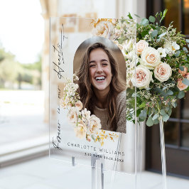 Voor altijd in onze harten Bloemen Foto Begrafenis Acryl Bord