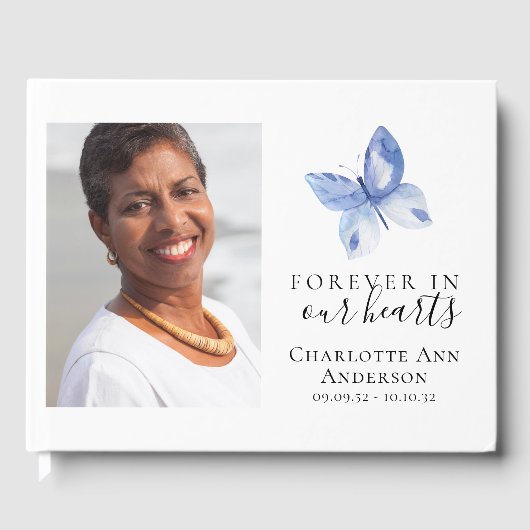 Voor altijd in onze harten Blue Butterfly begrafen Gastenboek (Voorkant)