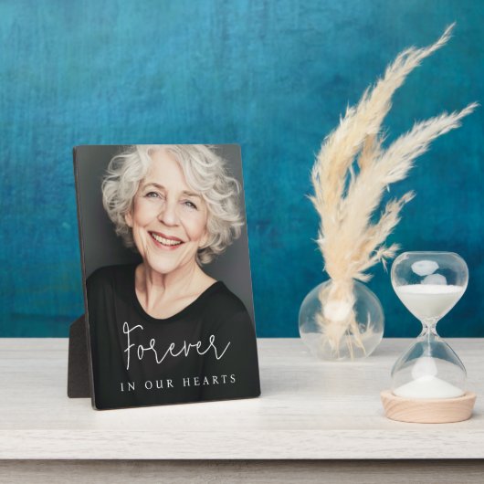 Voor altijd in onze harten casual script herdenkin fotoplaat (Zijkant)