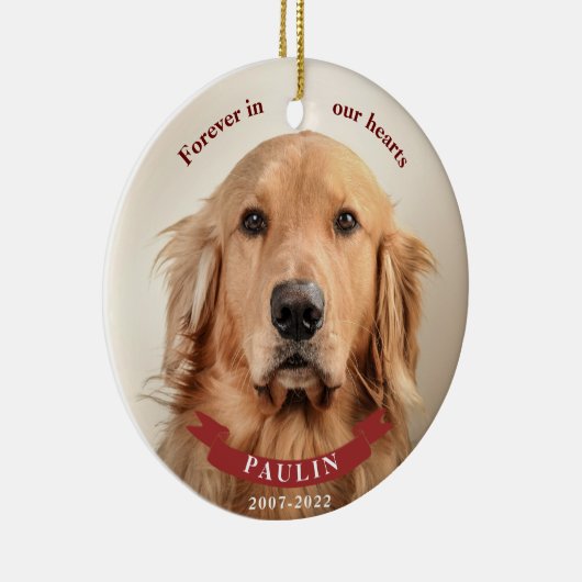 Voor altijd in onze harten - Custom Pet Photo Keramisch Ornament (Rechts)