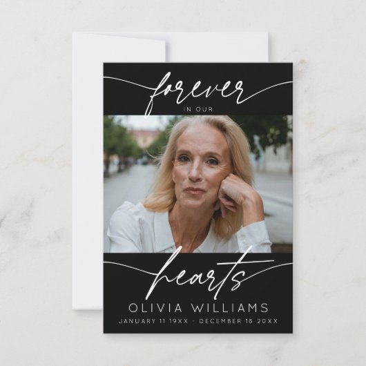 Voor altijd in onze harten Eenvoudig Script Foto b Bedankkaart (Voorkant)