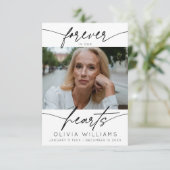 Voor altijd in onze harten Eenvoudig Script Foto b Bedankkaart (Staand voorkant)