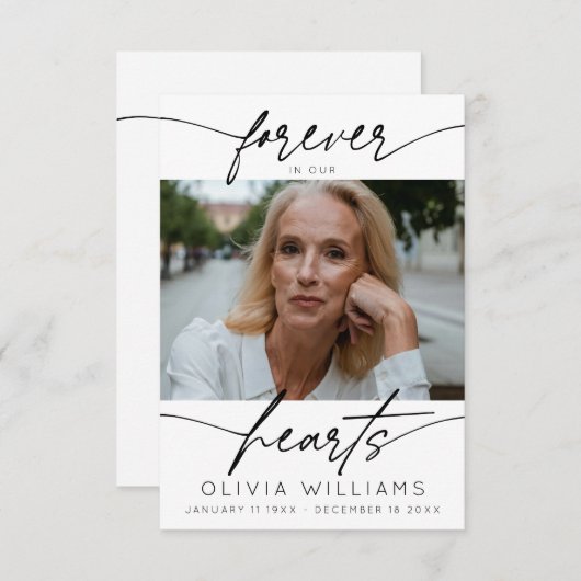 Voor altijd in onze harten Eenvoudig Script Foto b Bedankkaart (Voorkant / Achterkant)
