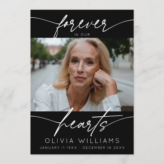 Voor altijd in onze harten Eenvoudig Script Foto b Programmakaart (Voorkant)