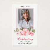 Voor altijd in onze harten Floral Memorial Photo C Visitekaartje (Voorkant)