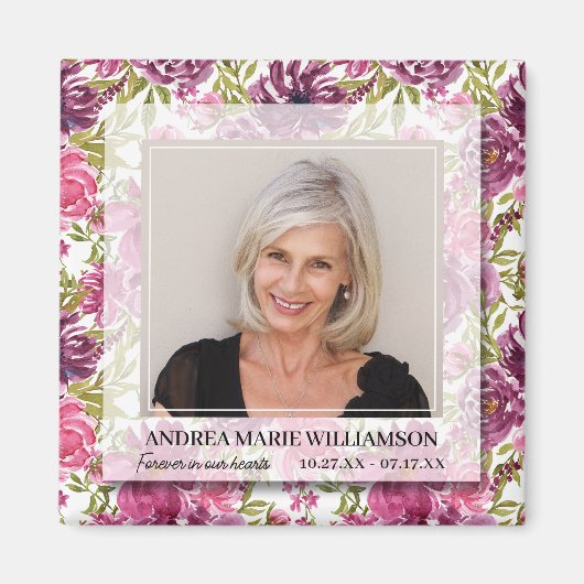 Voor altijd in onze harten Foto Bloemen Magneet (Voorkant)